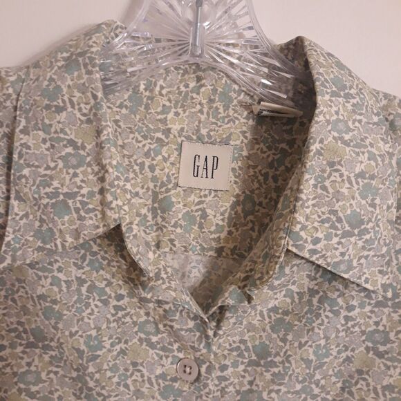 GAP  Shirt Women Small Green White Floral Print Long Sleeve Button Down - Picture 3 of 11